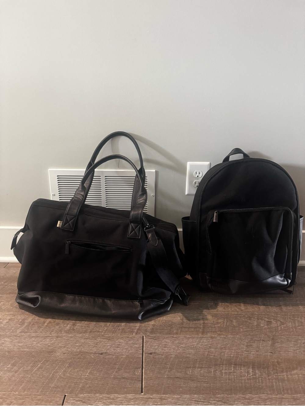BEIS Black Travel Weekender Tote and Backpack Set